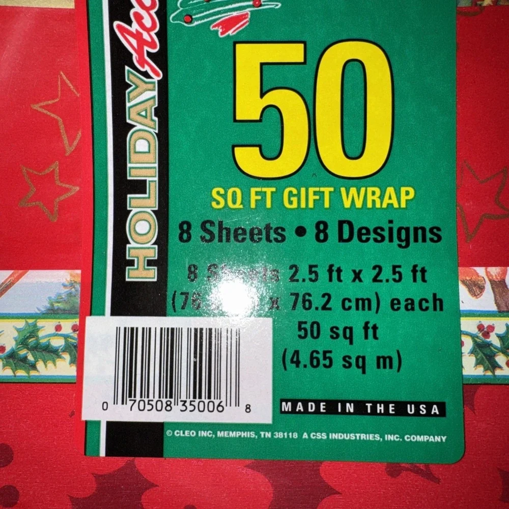 (2) 50sft VTG Cleo Wrapping Paper Christmas 8 Sheets/designs Santa Ornaments NOS